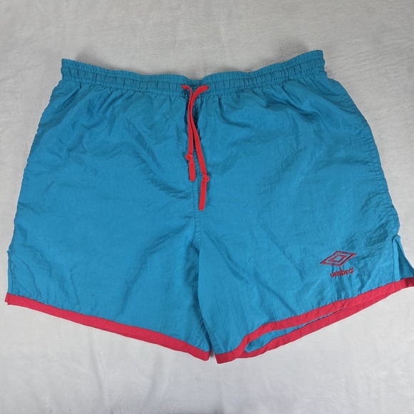 Umbro Nylon Shorts Men Sz Medium 6" Blue Pink Trim Vintage Made In UsA Soccer - Picture 1 of 7